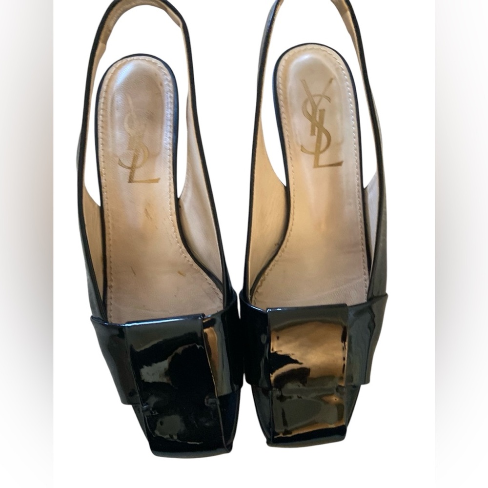 Yves Saint Laurent Black Patent sling back 1.5 inch heels, square toe si… - Picture 2 of 10